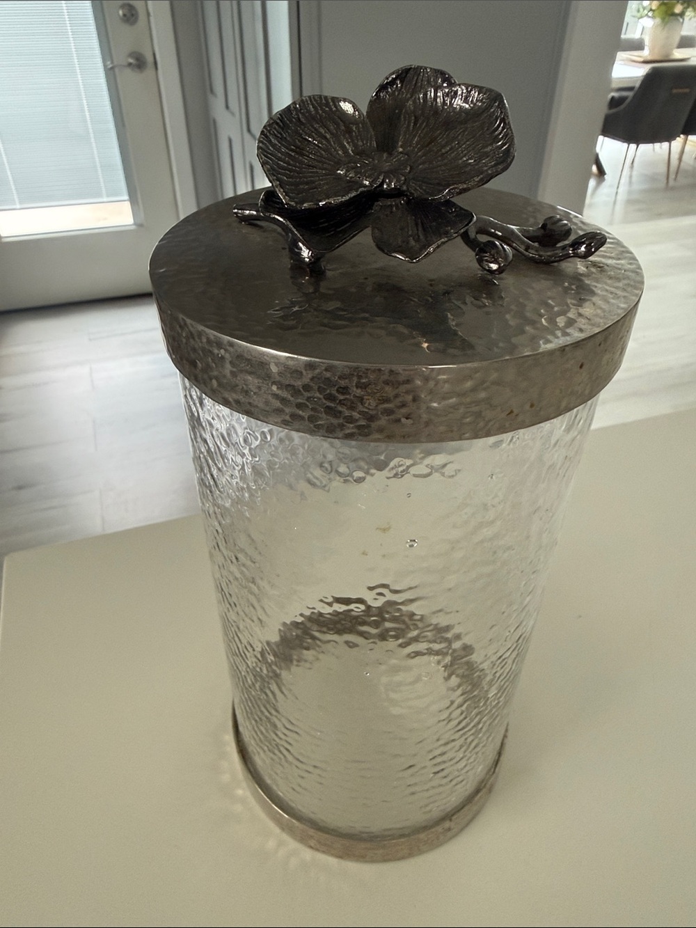 Michael Aram Hammered Glass Canister with Silver Floral Lid